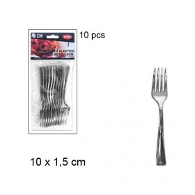 10 tenedores plastico efecto metal 10cm